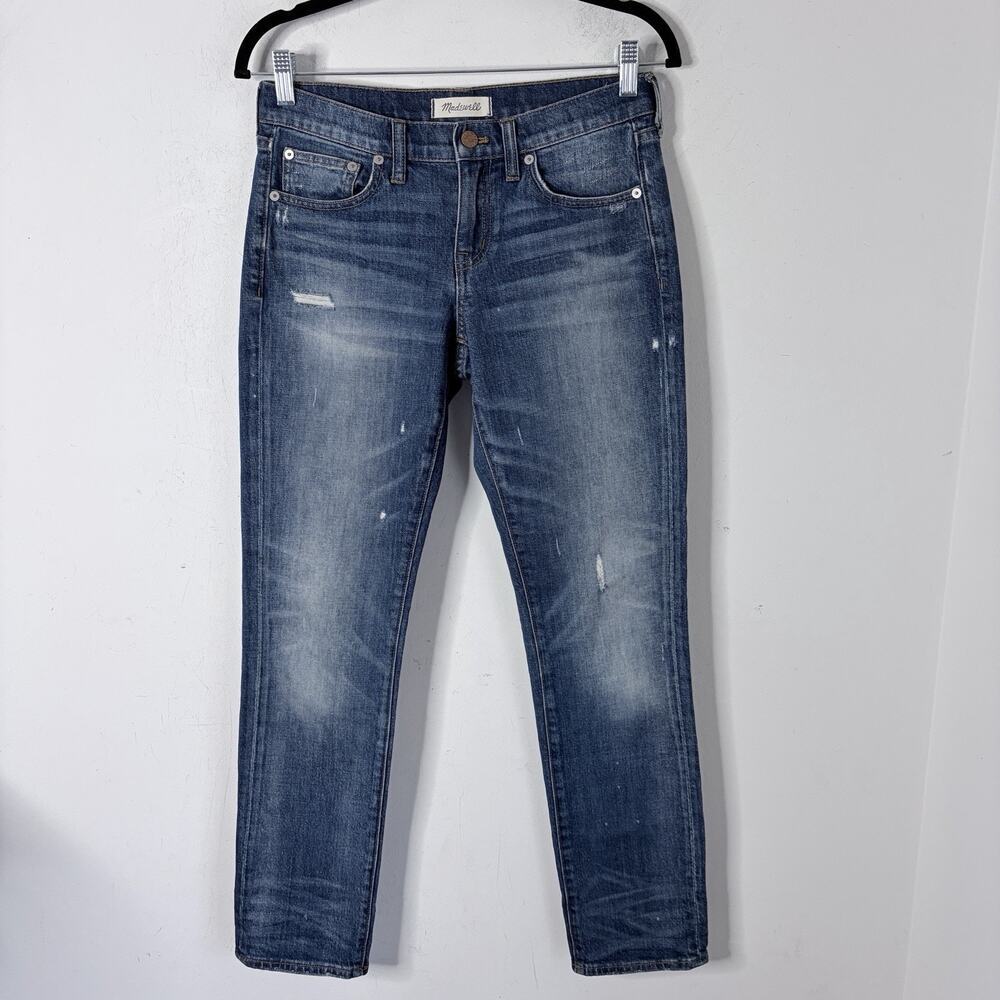 Madewell Women's Jeans 24 Slim Boyjean Distressed Med Wash Denim E0269 Low Rise - Picture 2 of 8